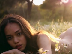 Cute faced teen Kit Rysha sensual striptease outdoor